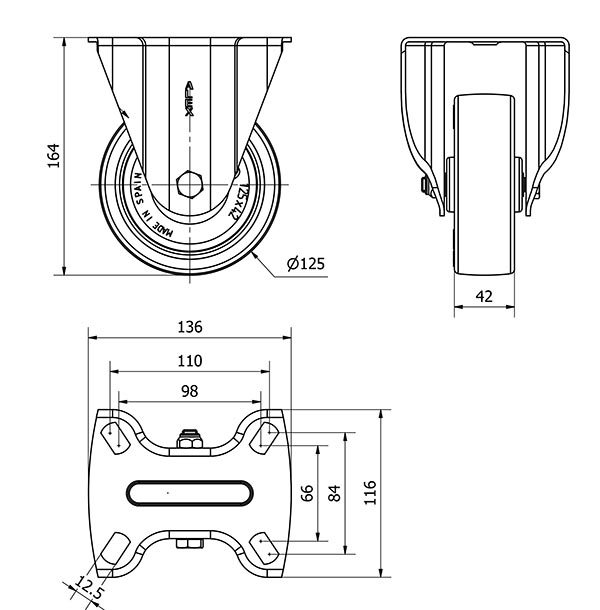 R.FIJA 17TV125-PO NYLON BLANCO-POLIUR.ROJO EJE LISO