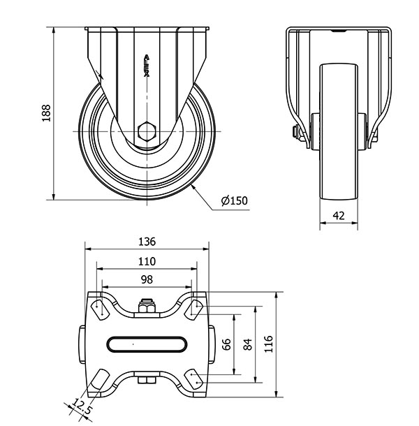 R.FIJA 17TV150-PO NYLON BLANCO-POLIUR.ROJO EJE LISO