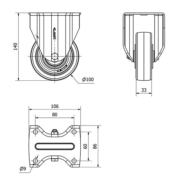 R.FIJA 17TV100-POB NYLON BLANCO-POLIUR.ROJO EJE BOLAS