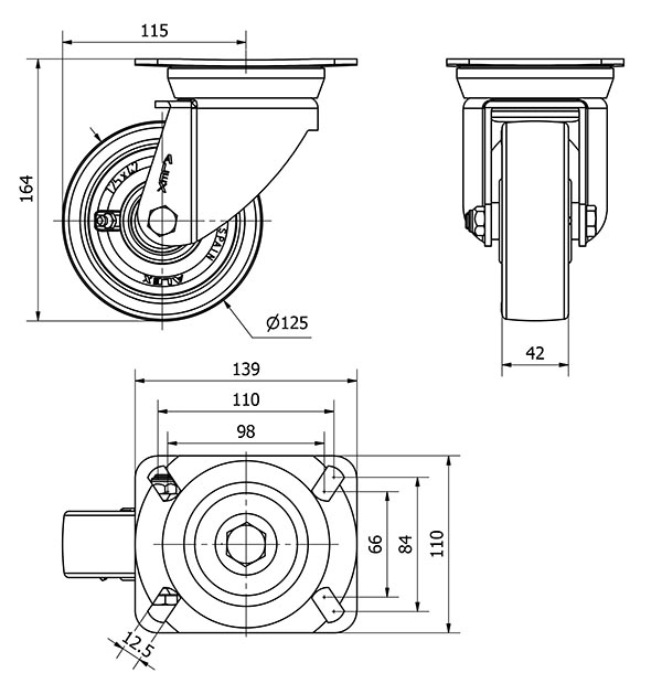 R.GIR.PLACA 10TV125-POB NYLON BLANCO-POLIUR.ROJO EJE BOLAS