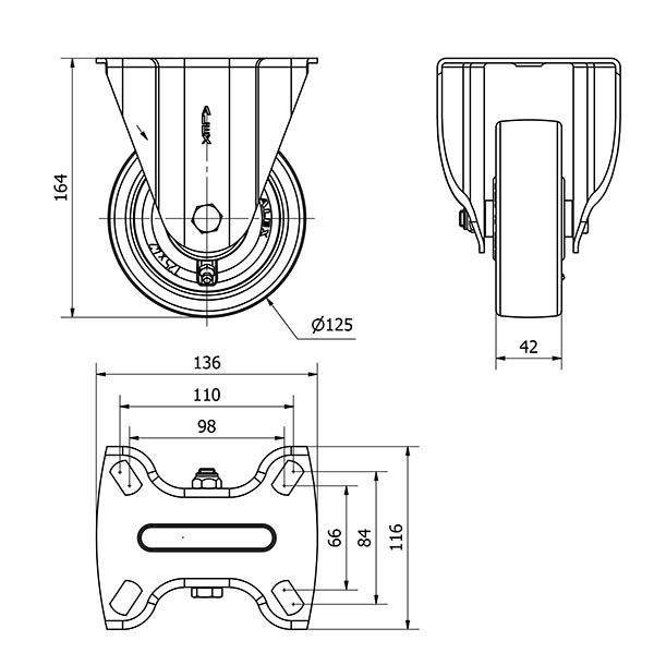 R.FIJA 17TV125-POB NYLON BLANCO-POLIUR.ROJO EJE BOLAS