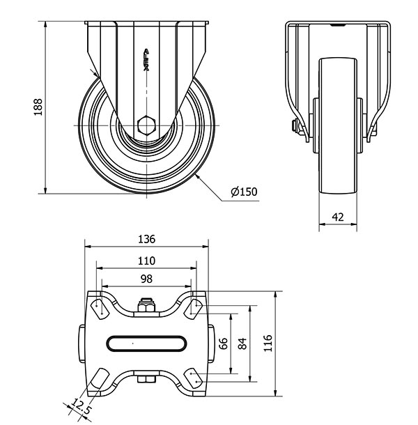 R.FIJA 17TV150-POB NYLON BLANCO-POLIUR.ROJO EJE BOLAS