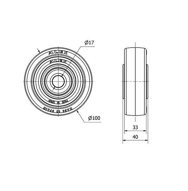 RUEDA POBI100-17-40 NUCLEO NY.BLANCO, BANDA POL.ROJO(COJ.BOLAS INOX)