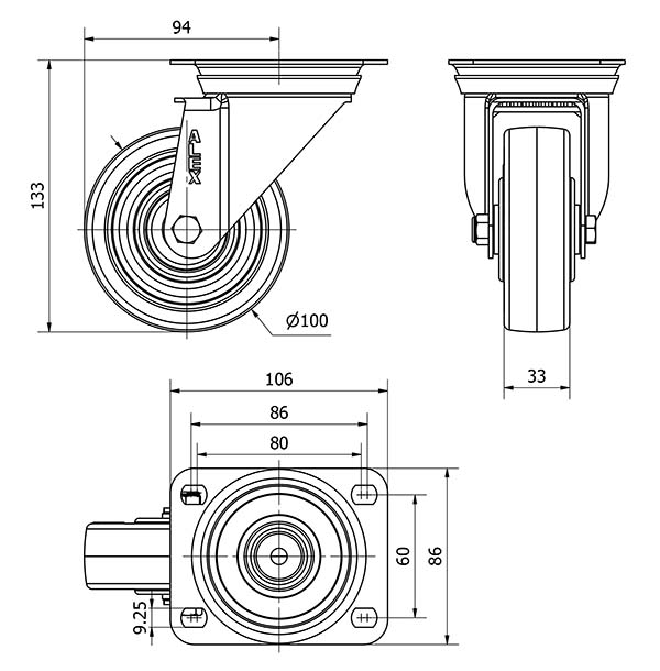 R.GIR.PLACA INOX.10ZVI100-POBI NYLON BLANCO-POLIUR.ROJO BOLAS INOX