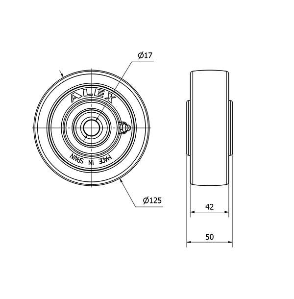 RUEDA FTBI125-17-50 NYLON BLANCO EXTRAFUERTE (COJINETE BOLAS INOX)
