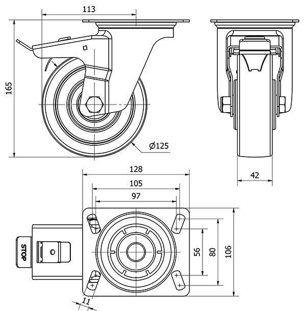 R.GIR.PLACA FR.INOX.10ZLIAFD125-FTBI NYLON BLANCO EXTRAF.BOLAS INOX