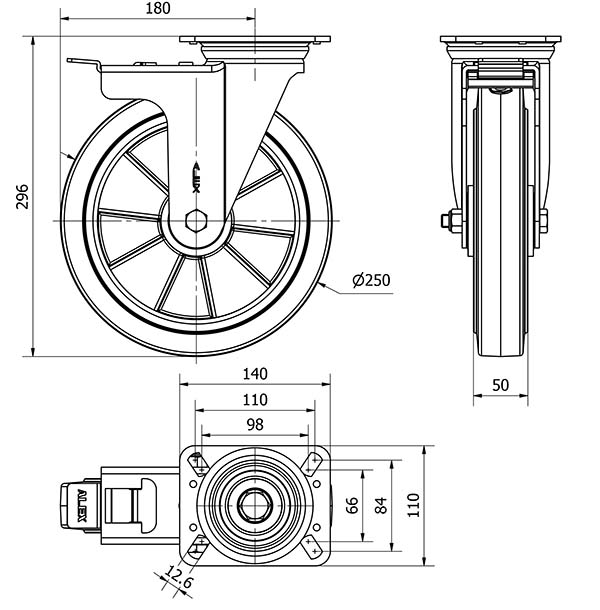 R.GIR.PLACA FRENO 4mm 10ZVRFD250-DEB ALUM-GOMA NEGRA ELASTICA BOLAS