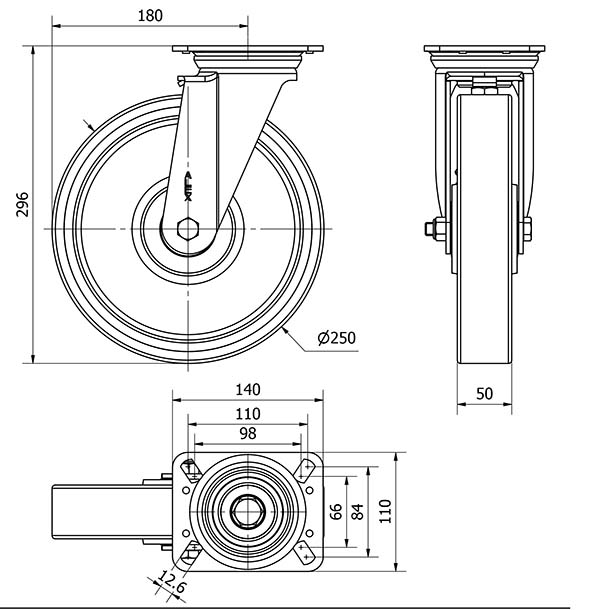 R.GIR.PLACA 4mm 10ZVR250-HUB HIERRO-POLIUR.NARANJA EJE BOLAS