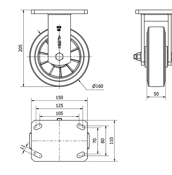 R.FIJA 17HLB160-DEB ALUMINIO-GOMA NEGRA ELASTICA EJE BOLAS
