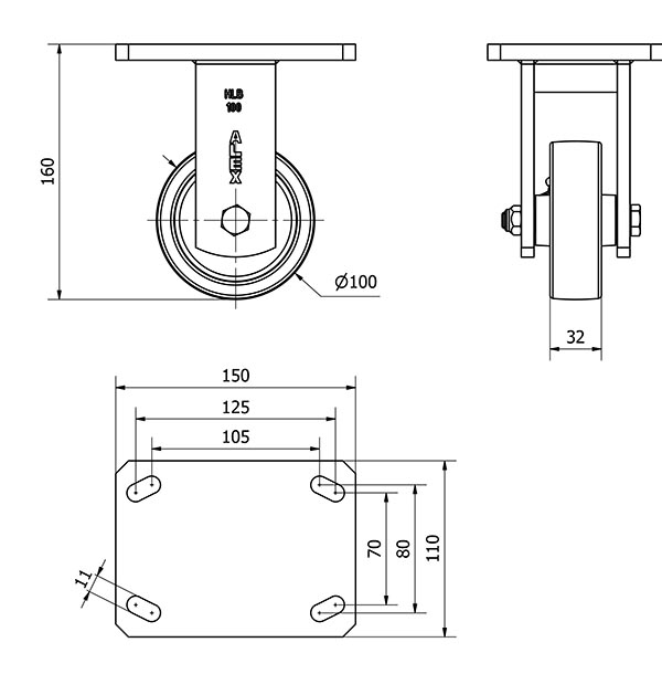 R.FIJA 17HLB100-FT NYLON BLANCO EXTRAFUERTE EJE LISO