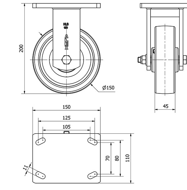R.FIJA 17HLB150-FT NYLON BLANCO EXTRAFUERTE EJE LISO