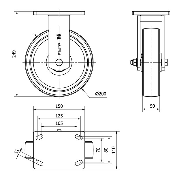 R.FIJA 17HLB200-FT NYLON BLANCO EXTRAFUERTE EJE LISO