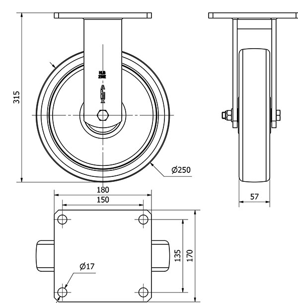 R.FIJA 17HLB250H-FT NYLON BLANCO EXTRAFUERTE EJE LISO