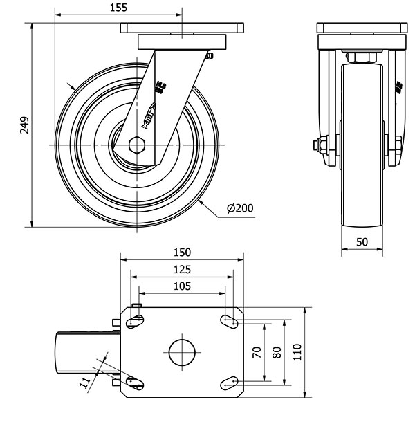 R.GIR.PLACA 10HLB200-POB NYLON BLANCO-POLIUR.ROJO EJE BOLAS