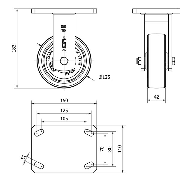 R.FIJA 17HLB125-PO NYLON BLANCO-POLIUR.ROJO EJE LISO