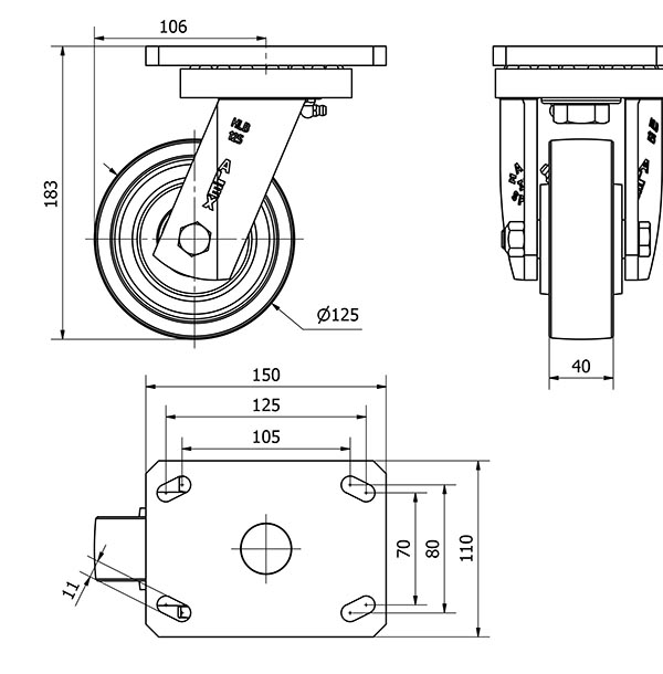 R.GIR.PLACA 10HLB125-CIB HIERRO FUNDIDO EJE BOLAS