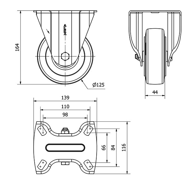 R.FIJA 17TV125-TPGB NYLON NEGRO-GOMA NEGRA EJE BOLAS