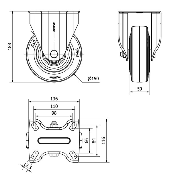 R.FIJA 17TV150-TPGB NYLON NEGRO-GOMA NEGRA EJE BOLAS