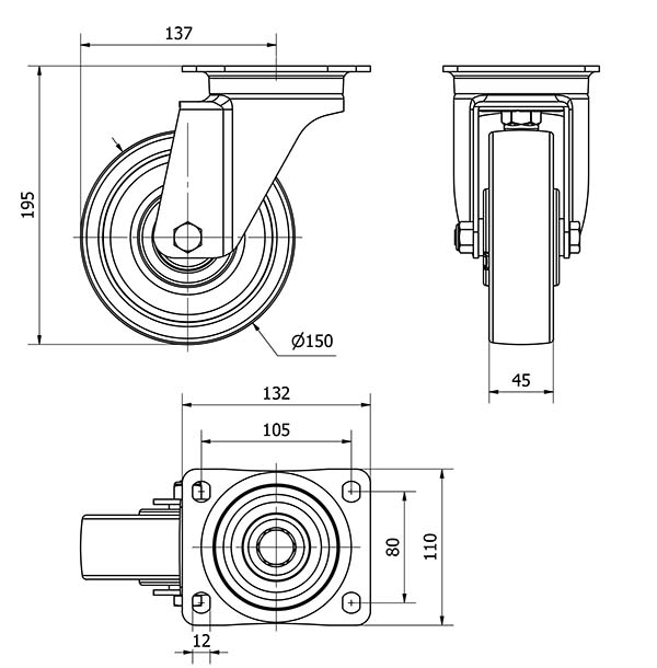 R.GIR.PLACA INOX 4mm 10ZVRI150-FTBI NYLON BLANCO EXTRAFUERTE BOLAS