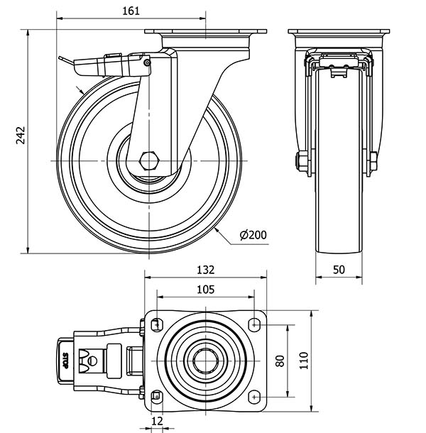 R.GIR.PLACA FR.INOX 4mm 10ZVRIFD200-FTBI NYLON BLANCO EXTRAF.BOLAS