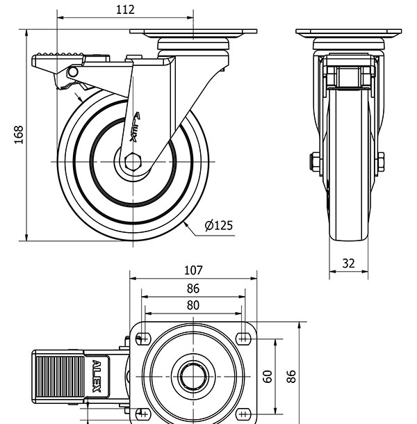 R.GIR.PLACA FRENO 10AFD125CP-PGAN POLIAMIX-GOMA GRIS EJE LISO
