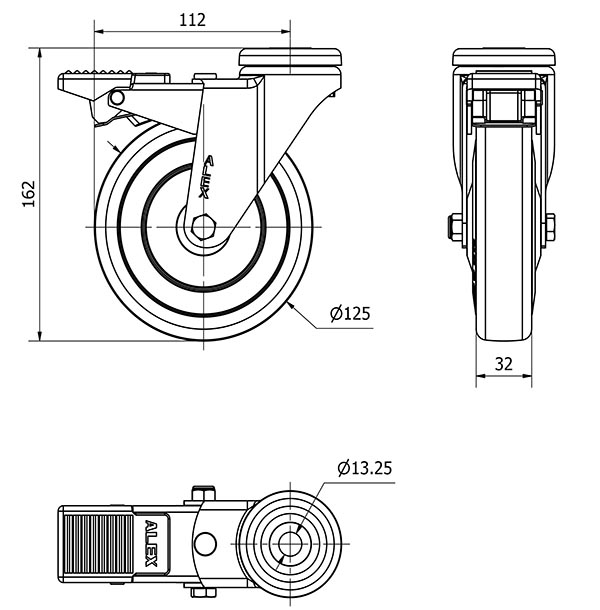 R.GIR.AGUJERO M12 FRENO 20AFD125CP-PGAN POLIAMIX-GOMA GRIS EJE LISO