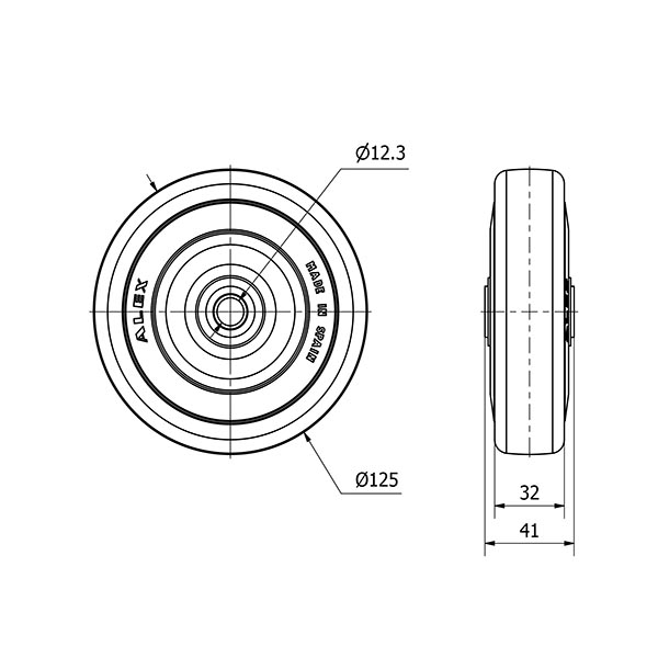 RUEDA PGAN125-12-40 NUCLEO POLIAMIX Y BANDA GOMA GRIS EJE LISO