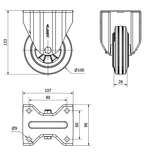 R.FIJA 17ZV100-PSN POLIAMIX-GOMA NEGRA EJE LISO
