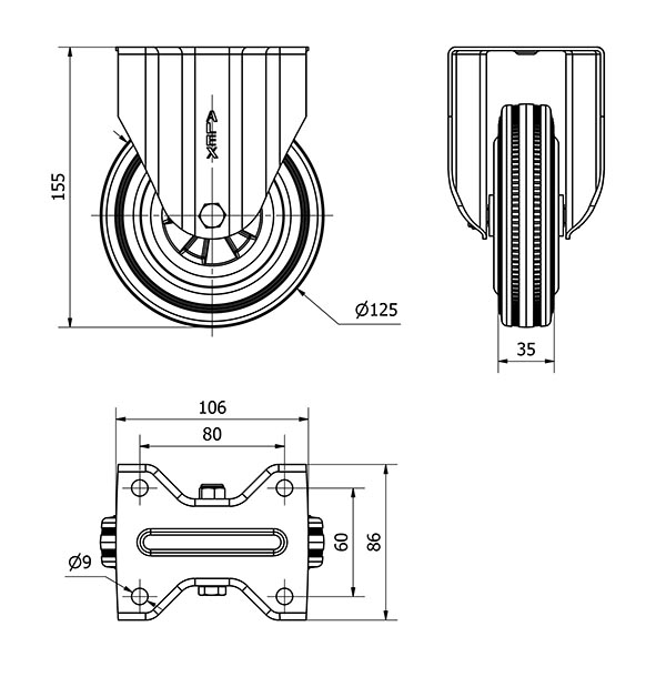 R.FIJA 17ZV125-PSN POLIAMIX-GOMA NEGRA EJE LISO