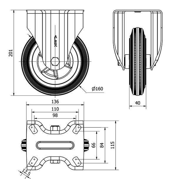 R.FIJA 17ZV160-PSN POLIAMIX-GOMA NEGRA EJE LISO
