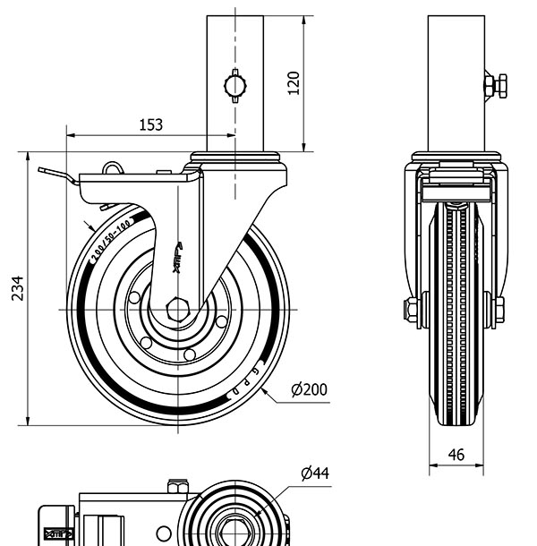 R.GIR.ANDAMIO FRENO 12ZVAFD200-BSR METALICO-GOMA NEGRA EJE RODILLOS