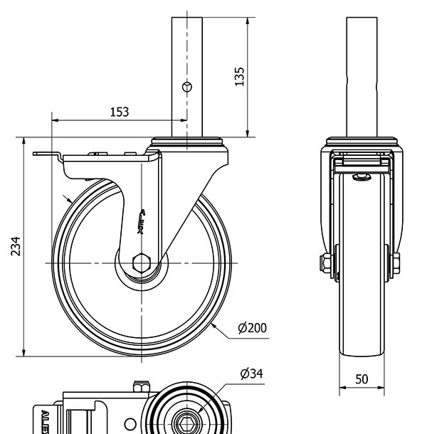 R.GIR.ANDAMIO FRENO 30ZVAFD200-TN NYLON BLANCO EJE LISO