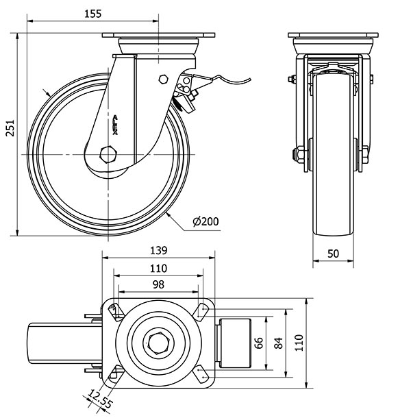 R.GIR.PLACA FRENO 10TVFD200-TN NYLON BLANCO EJE LISO