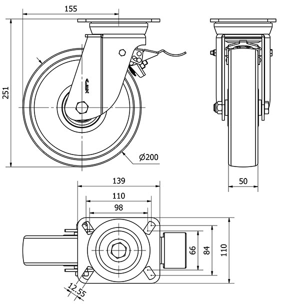 R.GIR.PLACA FRENO 10TVFD200-TNB NYLON BLANCO EJE BOLAS