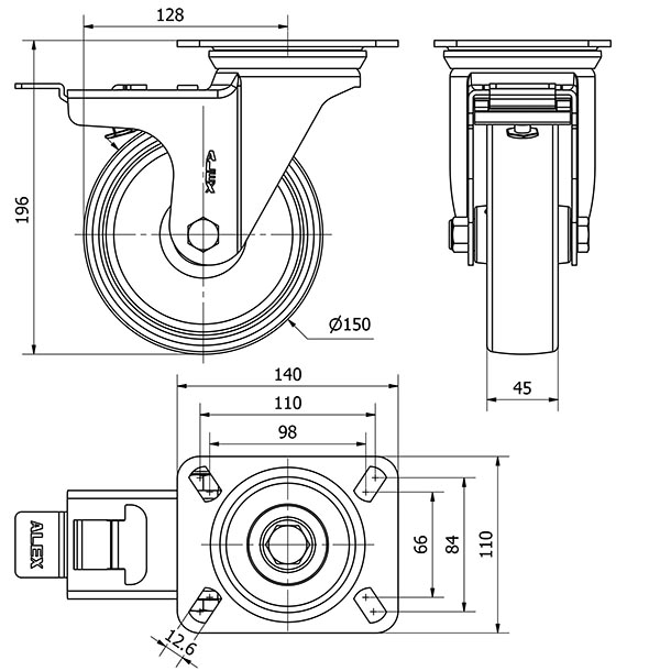 R.GIR.PLACA FRENO 10ZVFD150-UT POLIAMIX BLANCO EJE LISO
