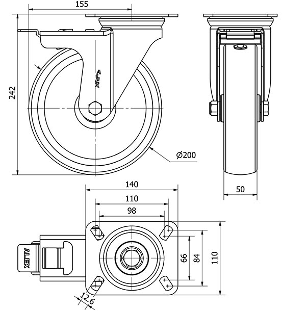 R.GIR.PLACA FRENO 10ZVFD200-UT POLIAMIX BLANCO EJE LISO