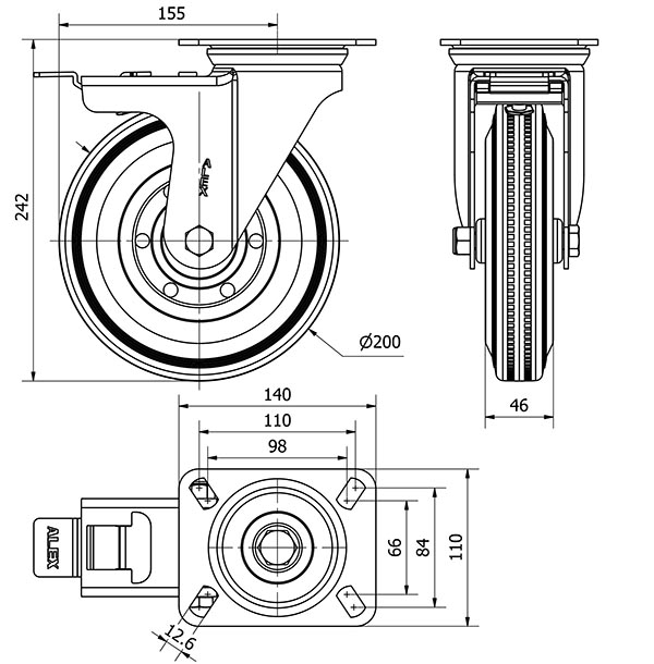 R.GIR.PLACA FRENO 10ZVFD200-BSR METALICO-GOMA NEGRA EJE RODILLOS