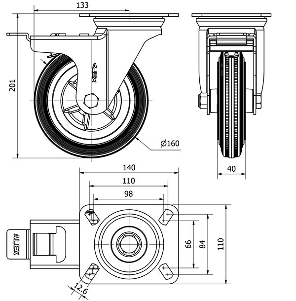 R.GIR.PLACA FRENO 10ZVFD160-PSN POLIAMIX-GOMA NEGRA EJE LISO