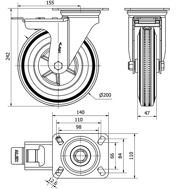 R.GIR.PLACA FRENO 10ZVFD200-PSN POLIAMIX-GOMA NEGRA EJE LISO