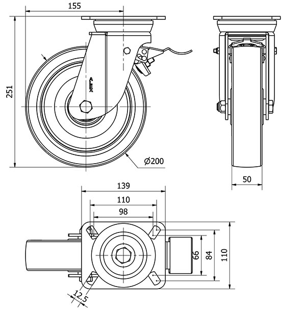 R.GIR.PLACA FRENO 10TVFD200-POB NYLON BLANCO-POLIUR.ROJO EJE BOLAS