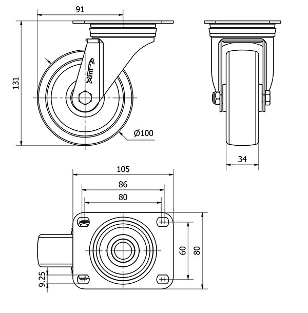 R.GIR.PLACA 10ZVL100-UT POLIAMIX BLANCO EJE LISO