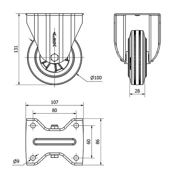 R.FIJA 17ZVL100-PSN POLIAMIX-GOMA NEGRA EJE LISO
