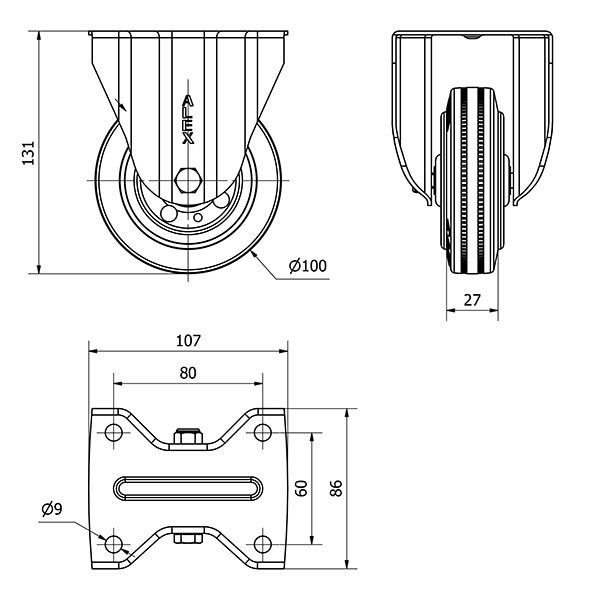 R.FIJA 17ZVL100-BSR METALICO-GOMA NEGRA EJE RODILLOS