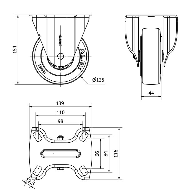R.FIJA 17TVC125-TPGN NYLON NEGRO-GOMA NEGRA EJE LISO
