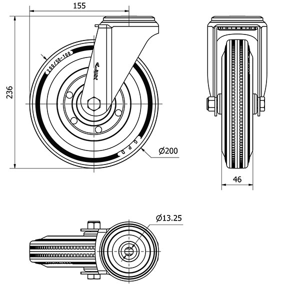 R.GIR.AGUJERO M12 20ZV200-BSR METALICO-GOMA NEGRA EJE RODILLOS