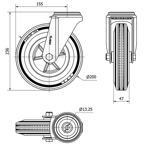 R.GIR.AGUJERO M12 20ZV200-PSN POLIAMIX-GOMA NEGRA EJE LISO