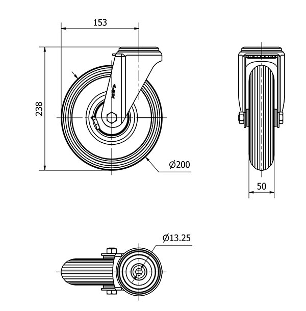 R.GIR.AGUJERO M12 20ZV200-RILR METALICO-NEUMATICA GRIS EJE RODILLOS