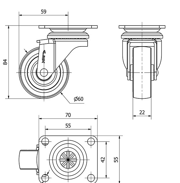 R.GIR.PLACA 10ZR60CP-PGIA POLIAMIX-GOMA GRIS EJE LISO