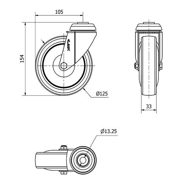 R.GIR.AGUJERO M12 20M125CP-PUISB POLIP.-POLIUR.GRIS EJE BOLAS