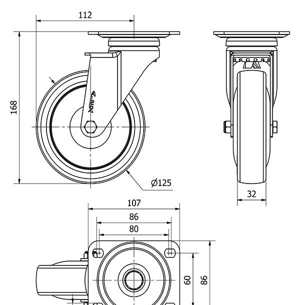 R.GIR.PLACA 10A125CP-PUISB POLIP.-POLIUR.GRIS EJE BOLAS